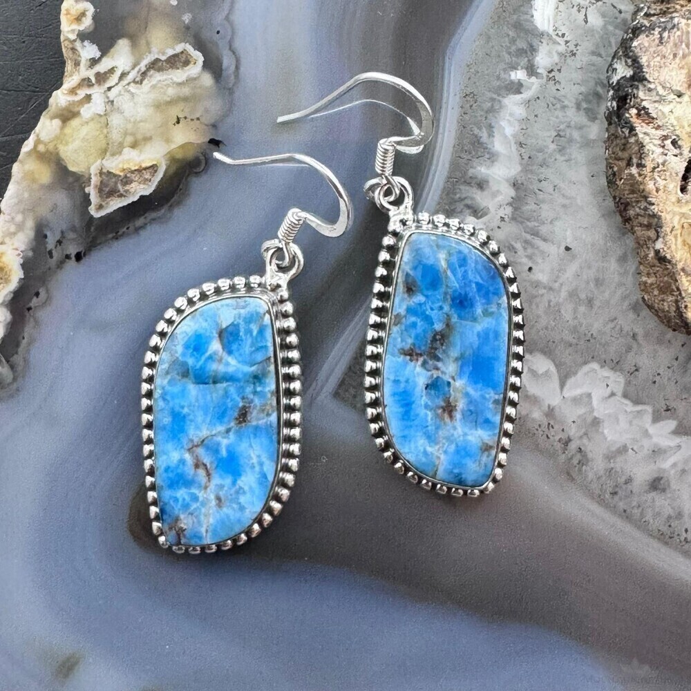 Sterling Silver Southwestern Style Blue Apatite Dangle Earrings For Women